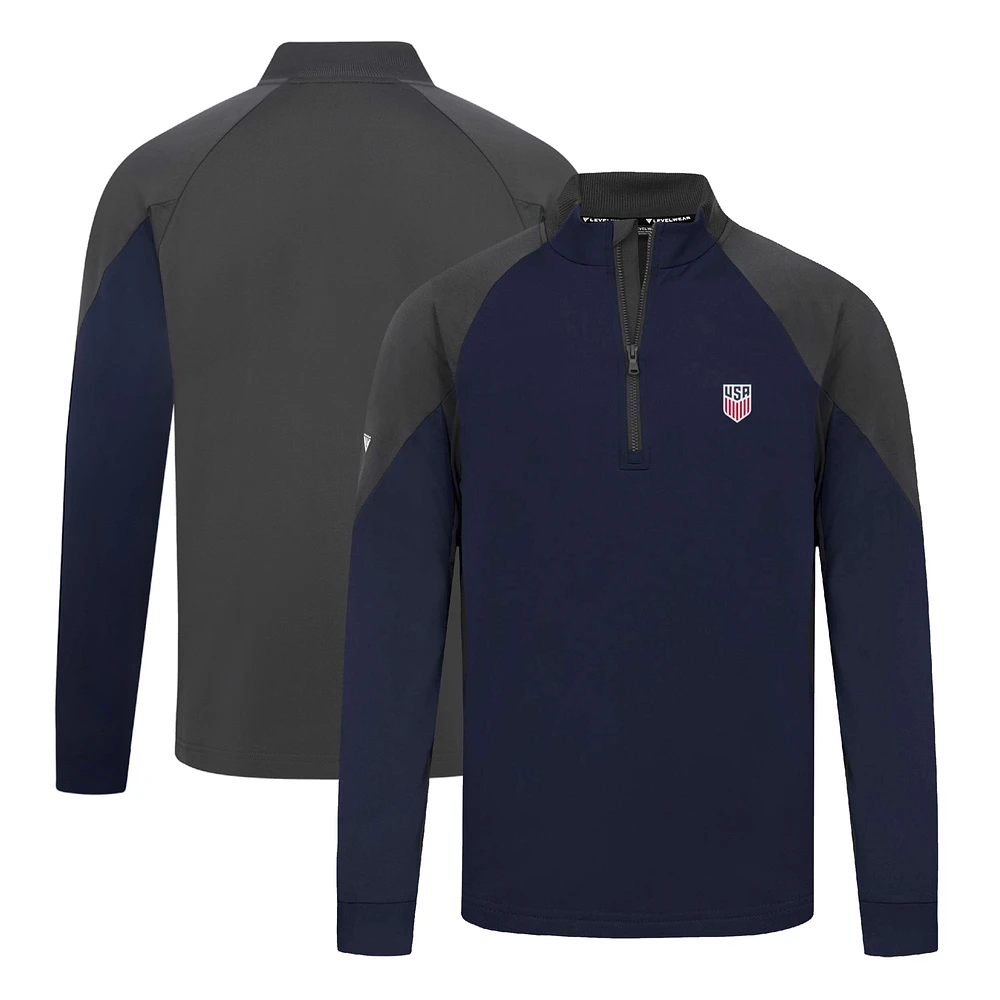 Men's Levelwear Navy USMNT Raglan Quarter-Zip Pullover Top