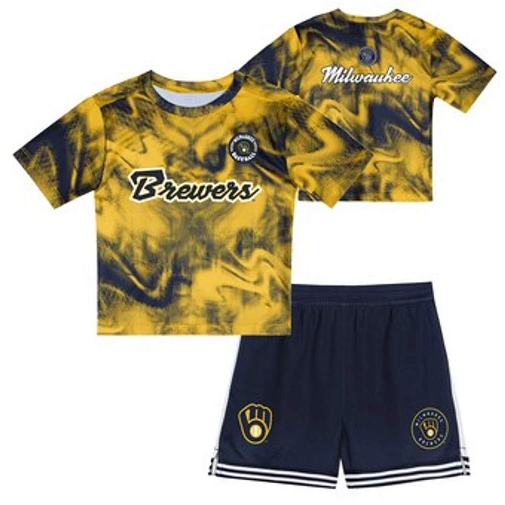 Toddler Gold/Navy Milwaukee Brewers Pinch Hitter Infielder T-Shirt & Shorts Set