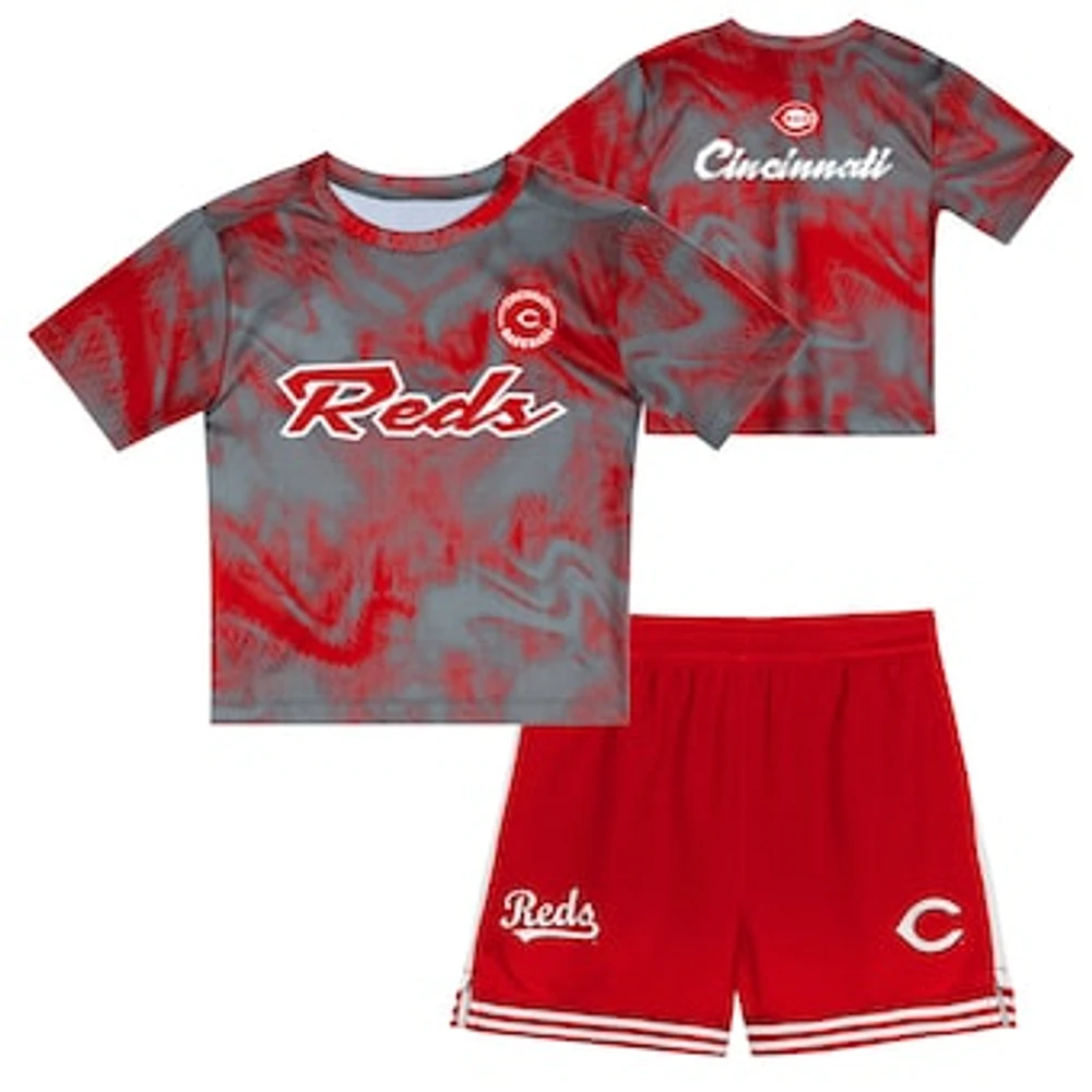 Toddler Gray/Red Cincinnati Reds Pinch Hitter Infielder T-Shirt & Shorts Set