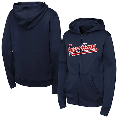 Youth Navy Cleveland Guardians Wordmark Fleece Full-Zip Hoodie