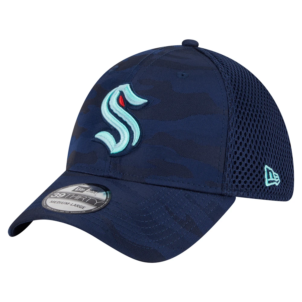 Men's New Era Deep Sea Blue Seattle Kraken Active Subtle Camo 39THIRTY Flex Hat