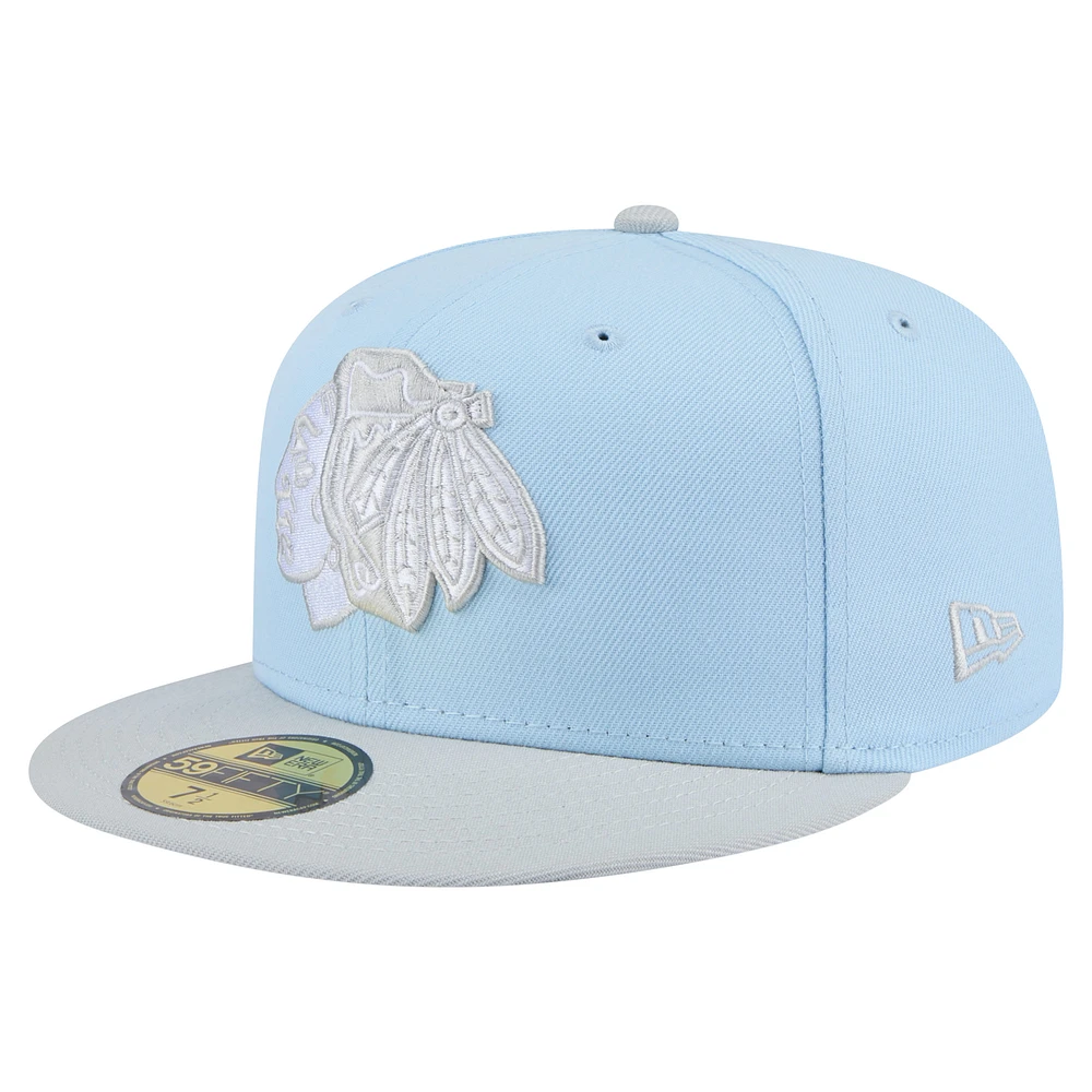 Men's New Era Light Blue/Gray Chicago Blackhawks Color Pack Two-Tone 59FIFTY Fitted Hat