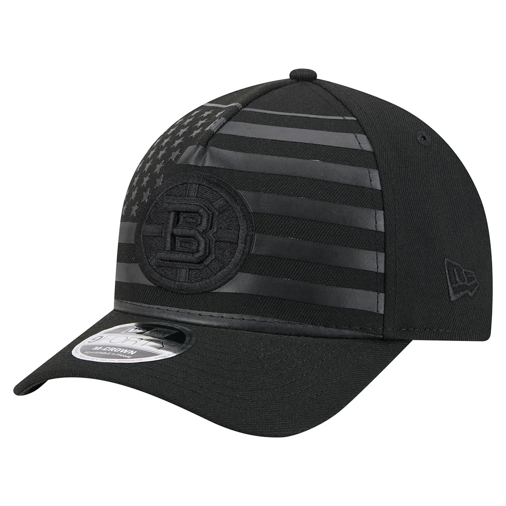 Men's New Era Black Boston Bruins Game Day Stealth Flag 9FORTY A-Frame Adjustable Hat