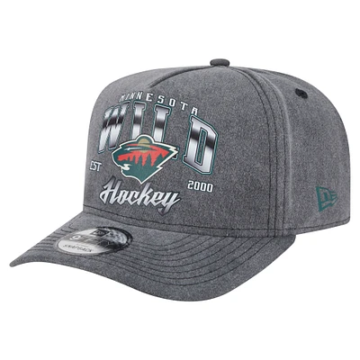 Men's New Era Charcoal Minnesota Wild Throwback Washed A-Frame Pre-Curved 9FIFTY Snapback Hat