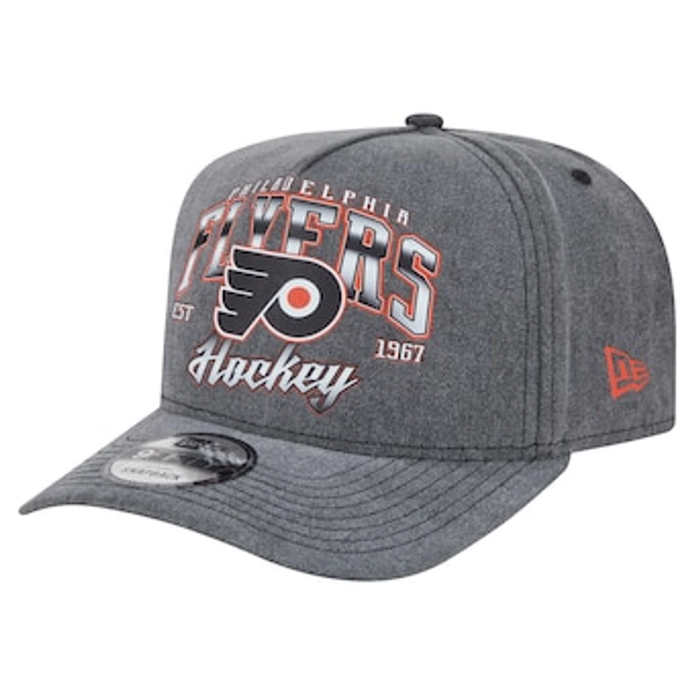 Men's New Era Charcoal Philadelphia Flyers Throwback Washed A-Frame Pre-Curved 9FIFTY Snapback Hat