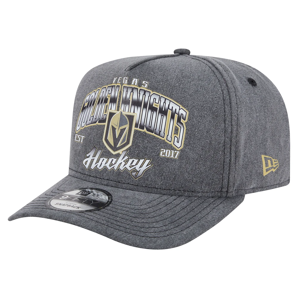 Men's New Era Charcoal Vegas Golden Knights Throwback Washed A-Frame Pre-Curved 9FIFTY Snapback Hat