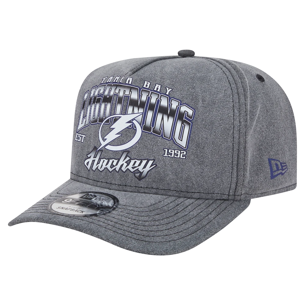 Men's New Era Charcoal Tampa Bay Lightning Throwback Washed A-Frame Pre-Curved 9FIFTY Snapback Hat