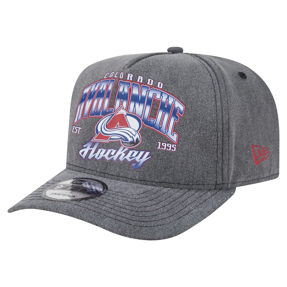 Men's New Era Charcoal Colorado Avalanche Throwback Washed A-Frame Pre-Curved 9FIFTY Snapback Hat