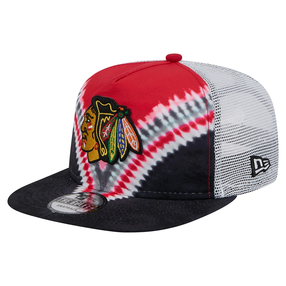 Men's New Era Black/Red Chicago Blackhawks Throwback V-Dye Adjustable Golfer Hat