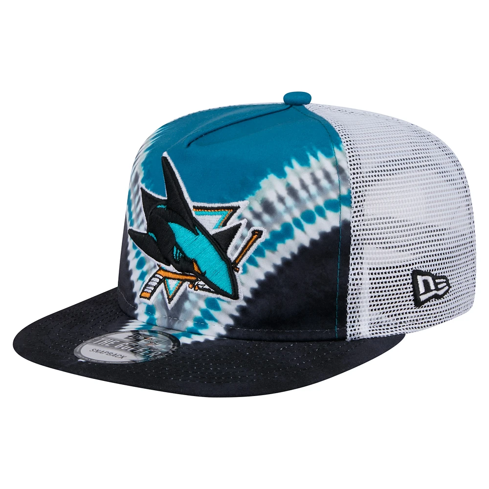 Men's New Era Black/Teal San Jose Sharks Throwback V-Dye Adjustable Golfer Hat