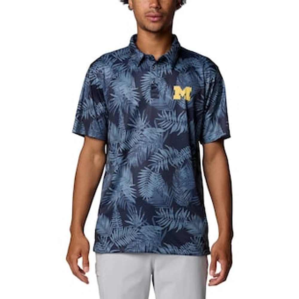 Men's Columbia Navy Michigan Wolverines PFG Super Terminal Tackle™ Omni-Shade™ Bangalows Polo