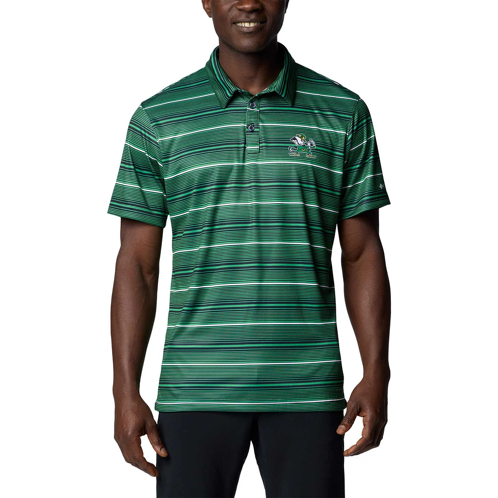 Men's Columbia Green Notre Dame Fighting Irish PFG Super Terminal Tackle™ Omni-Shade™ Stripe Polo
