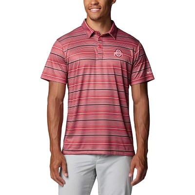 Men's Columbia Scarlet Ohio State Buckeyes PFG Super Terminal Tackle™ Omni-Shade™ Stripe Polo