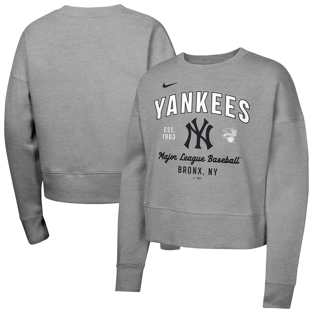 Girls Youth Nike Heather Gray New York Yankees Fleece Sweatshirt