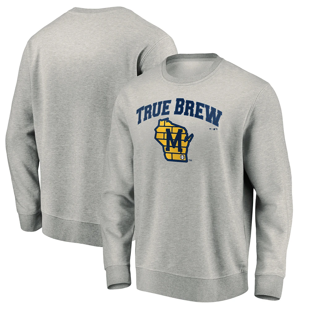 Men's Gray Milwaukee Brewers Heater Pullover Sweatshirt