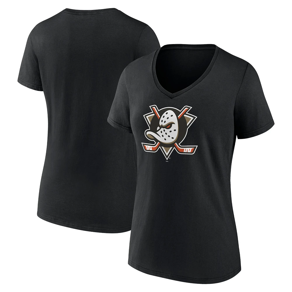 Women's Black Anaheim Ducks Primary Logo V-Neck T-Shirt
