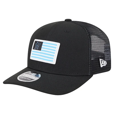 Men's New Era Black Miami Marlins Flag 9SEVENTY Stretch-Snap Hat