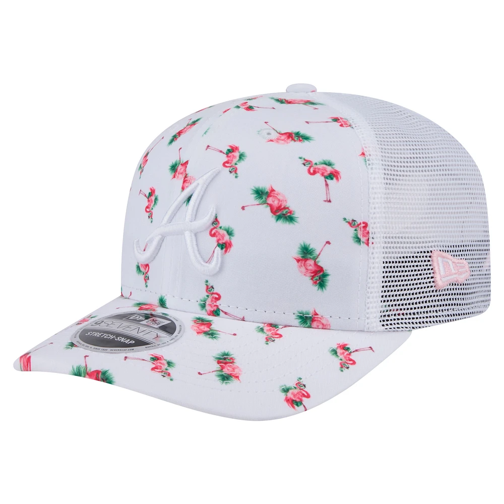 Men's New Era White Atlanta Braves Flamingo Mesh Back 9SEVENTY Stretch-Snap Hat
