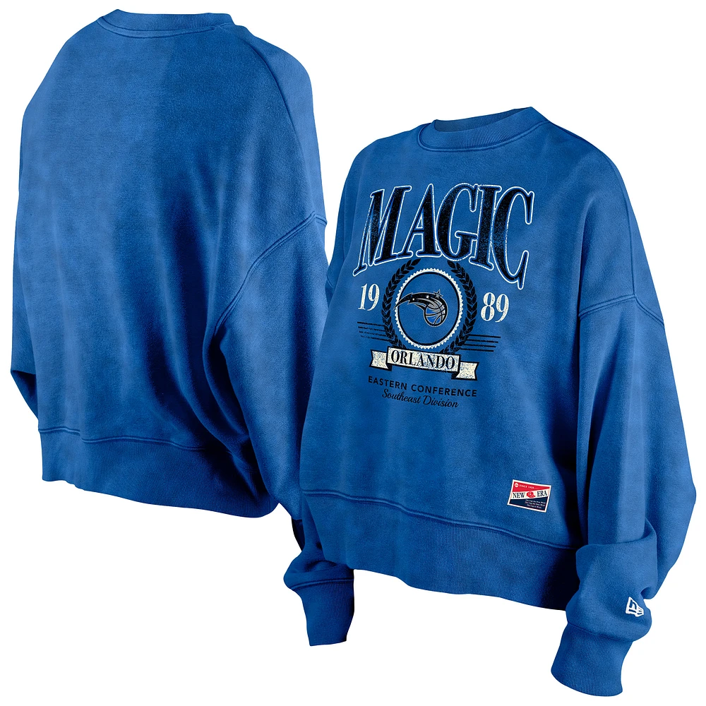 Women's New Era Blue Orlando Magic Throwback Vintage Enzyme Wash Oversized Boxy Pullover Sweatshirt