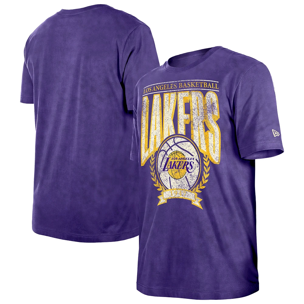 Men's New Era Purple Los Angeles Lakers Throwback Vintage Boxy Mineral Wash T-Shirt