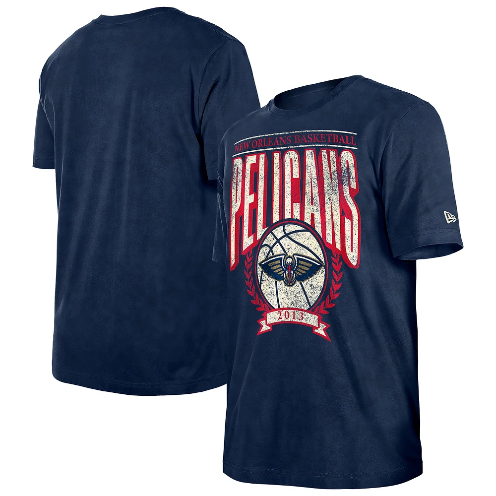 Men's New Era Navy Orleans Pelicans Throwback Vintage Boxy Mineral Wash T-Shirt