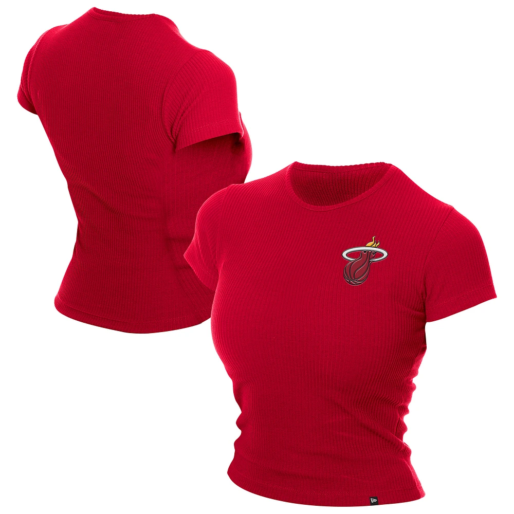Women's New Era Dark Red Miami Heat Leisure Collection Baby Doll Cropped T-Shirt