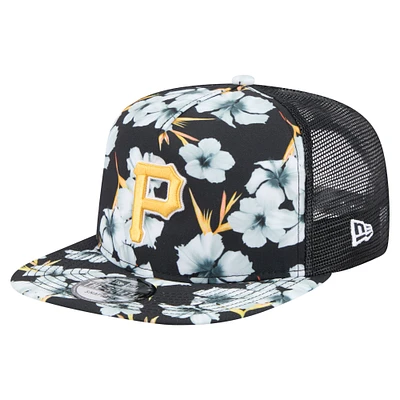 Men's New Era Black Pittsburgh Pirates Adventure Pattern Golfer Trucker Snapback Hat