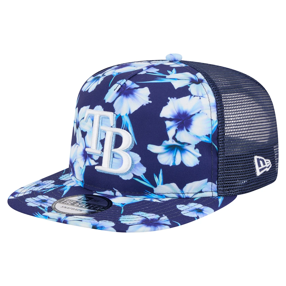 Men's New Era Navy Tampa Bay Rays Adventure Pattern Golfer Trucker Snapback Hat