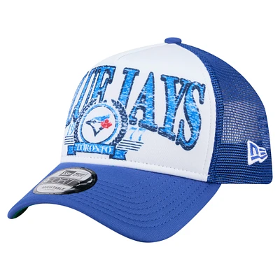 Men's New Era White/Royal Toronto Blue Jays Distressed 9FORTY A-Frame Adjustable Trucker Hat
