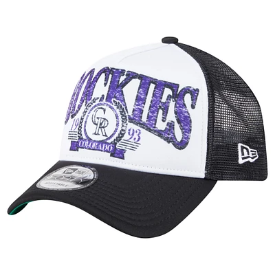 Men's New Era Black Colorado Rockies Distressed 9FORTY A-Frame Adjustable Trucker Hat