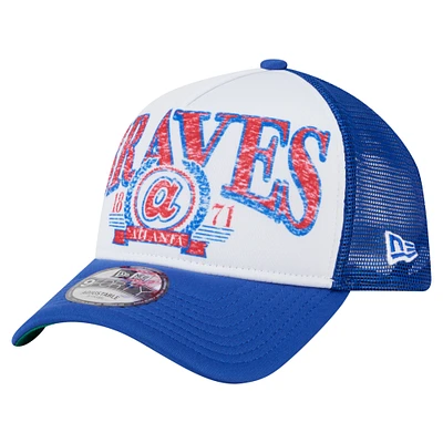 Men's New Era White/Royal Atlanta Braves Trucker A-Frame 9FORTY Adjustable Hat