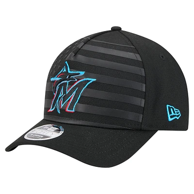 Men's New Era Black Miami Marlins American Flag 9FORTY M-Crown A-Frame Adjustable Hat