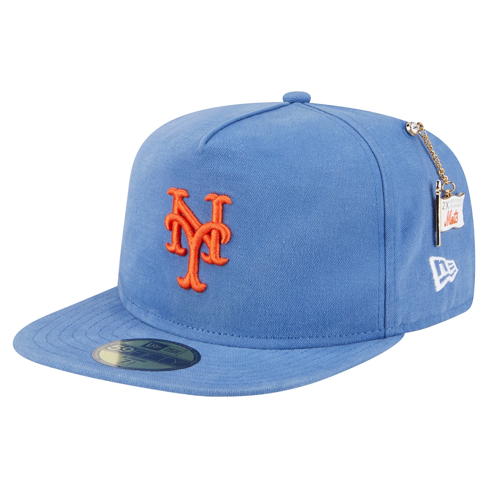 Men's New Era Blue New York Mets Championship Side Flag A-Frame 59FIFTY Fitted Hat