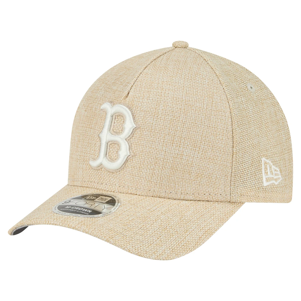 Men's New Era Beige Boston Red Sox Cotton Weave M-Crown A-Frame 9FORTY Adjustable Hat