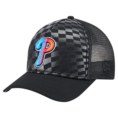 Men's New Era Black Philadelphia Phillies Gradient 9FORTY A-Frame M-Crown Trucker Adjustable Hat