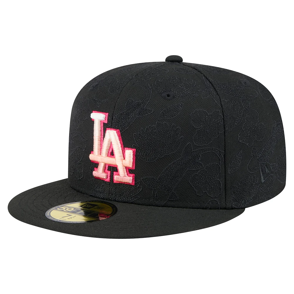 Men's New Era Black Los Angeles Dodgers Tonal Koi 59FIFTY Fitted Hat