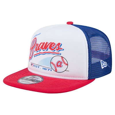 Men's New Era White/Red Atlanta Braves Retro Script Trucker 9FIFTY Snapback Hat