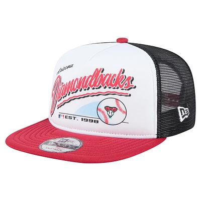 Men's New Era White/Red Arizona Diamondbacks Retro Script Trucker 9FIFTY Snapback Hat