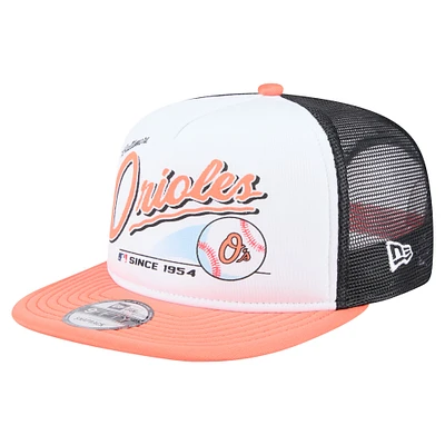 Men's New Era White/Orange Baltimore Orioles Retro Script Trucker 9FIFTY Snapback Hat
