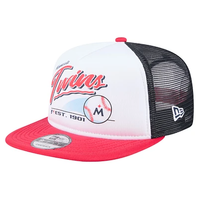 Men's New Era White/Red Minnesota Twins Retro Script Trucker 9FIFTY Snapback Hat
