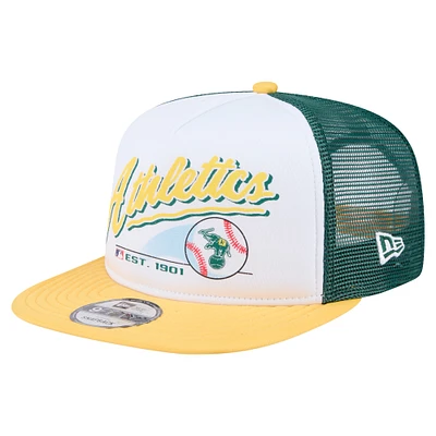 Men's New Era White/Gold Athletics Retro Script Trucker 9FIFTY Snapback Hat