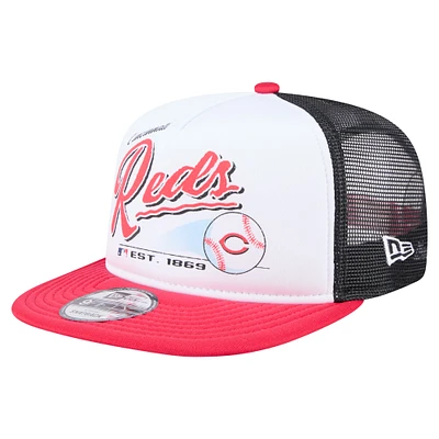 Men's New Era White/Red Cincinnati Reds Retro Script Trucker 9FIFTY Snapback Hat