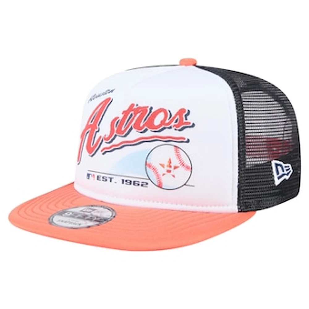 Men's New Era White/Orange Houston Astros Retro Script Trucker 9FIFTY Snapback Hat