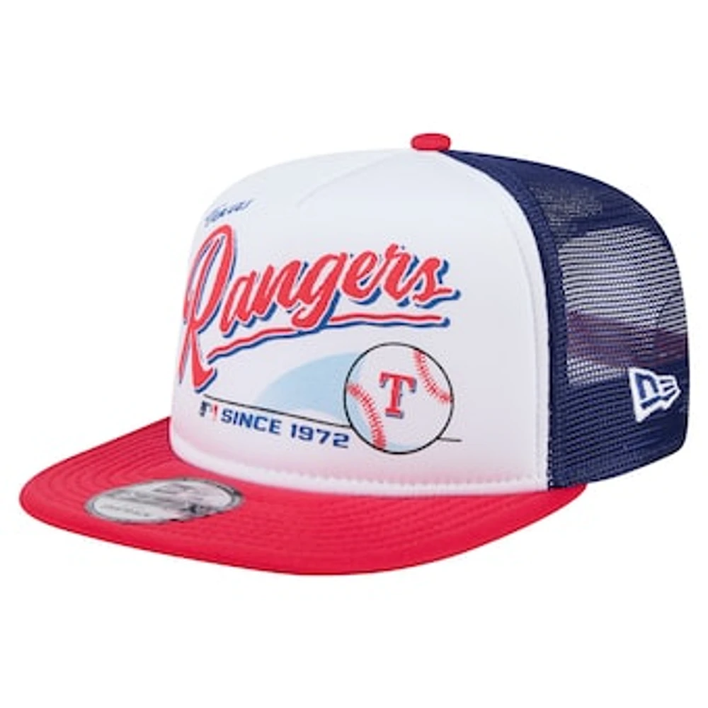 Men's New Era White/Red Texas Rangers Retro Script Trucker 9FIFTY Snapback Hat