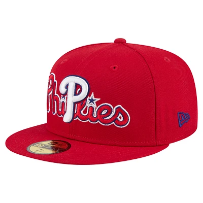 Men's New Era Red Philadelphia Phillies Overlap 59FIFTY Fitted Hat