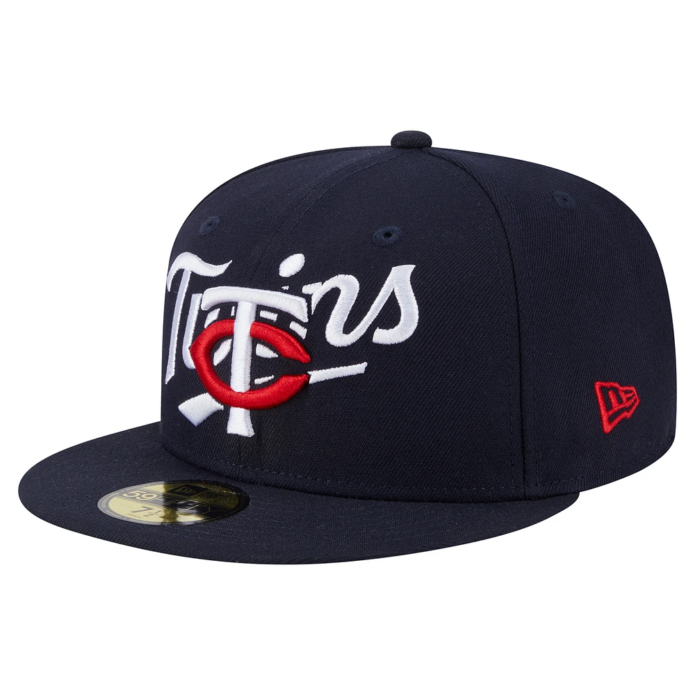 Men's New Era Navy Minnesota Twins Overlap 59FIFTY Fitted Hat