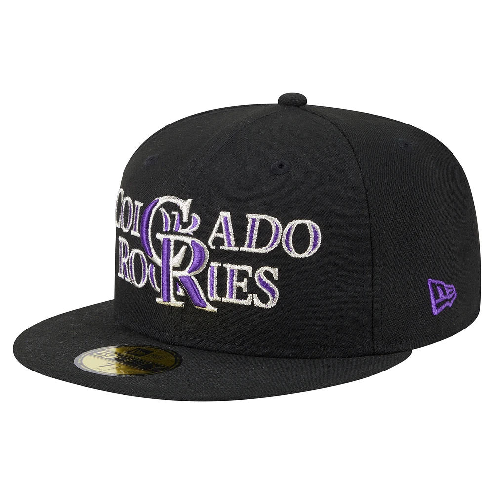 Men's New Era Black Colorado Rockies Overlap 59FIFTY Fitted Hat