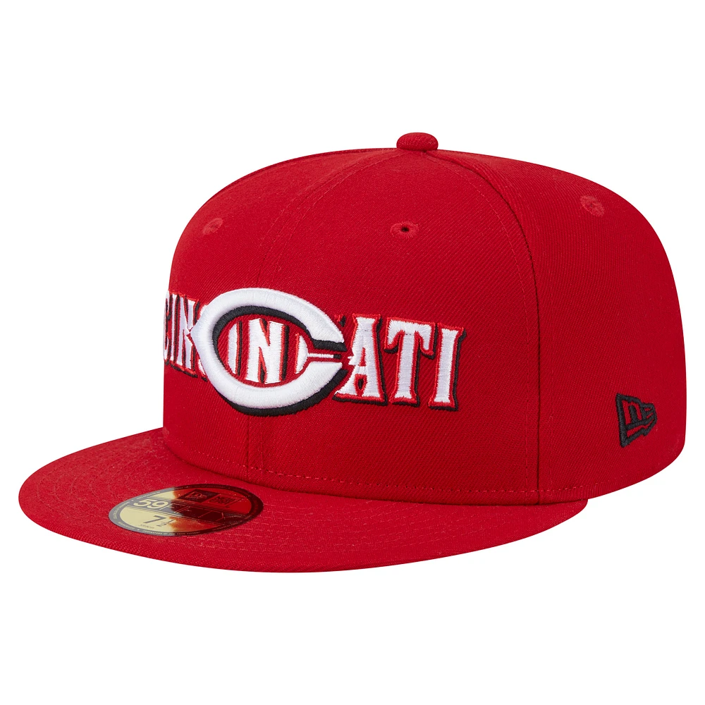 Men's New Era Red Cincinnati Reds Overlap 59FIFTY Fitted Hat