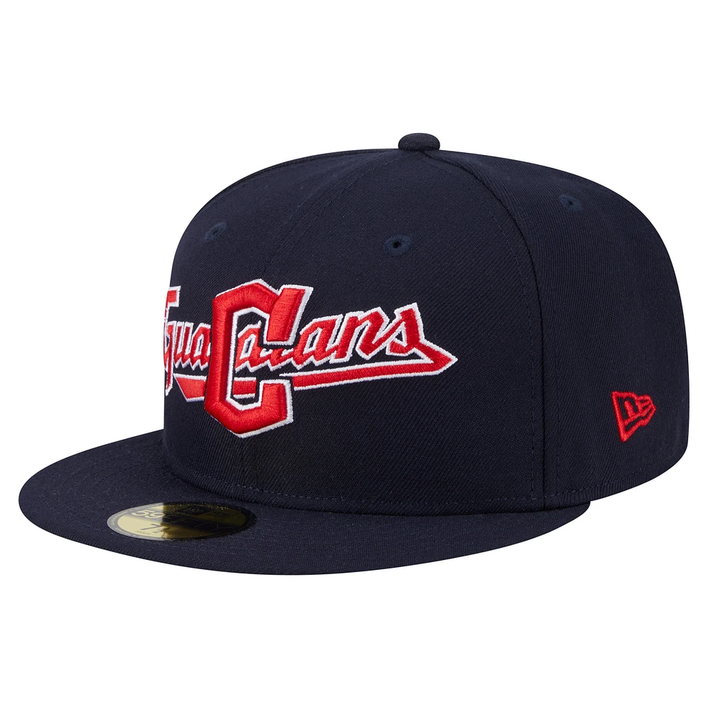 Men's New Era Navy Cleveland Guardians Overlap 59FIFTY Fitted Hat