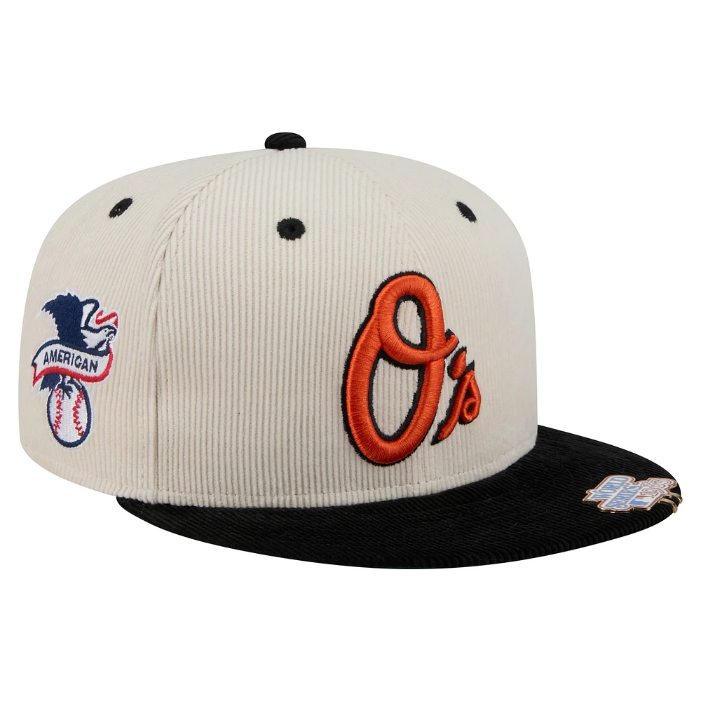 Men's New Era Cream/Black Baltimore Orioles Two-Tone Corduroy 59FIFTY Fitted Hat